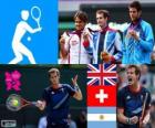 Теннис мужчин синглов подиум, Энди Мюррей (Соединенное Королевство), (Швейцария): Роджер Федерер и Хуан Мартин дель Потро (Аргентина), Лондон-2012